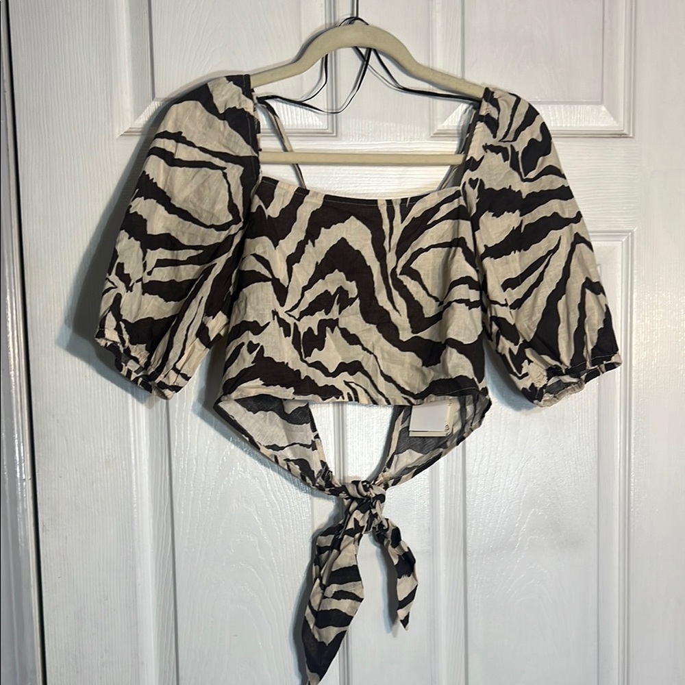 Zebra print puff sleeve Crop Top